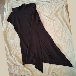 Minimalist Black High Slit Longline Tunic Top L Edgy Chic